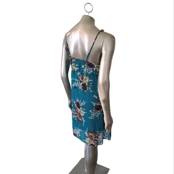Y2K Rue21 Floral Slip Dress Teal Sheer Mini Spaghetti Strap 90s 2000s - Picture 5 of 10
